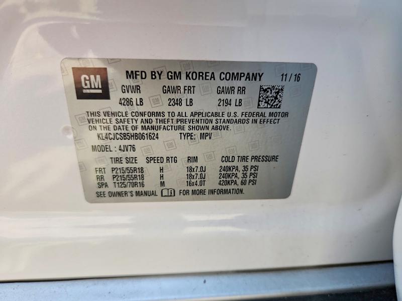 Aukcja sprzedaży 2017 Buick Encore, vin: KL4CJCSB5HB061624, numer aukcji: 51031546