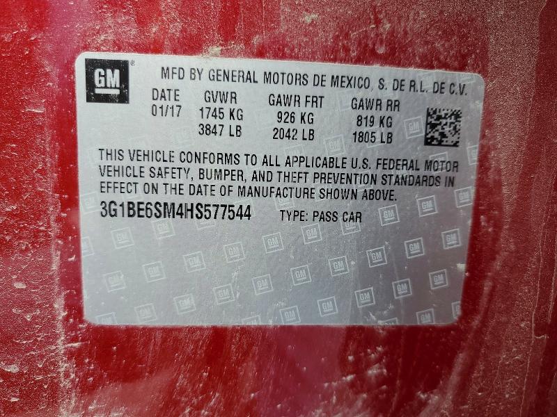 Aukcja sprzedaży 2017 Chevrolet Cruze, vin: 3G1BE6SM4HS577544, numer aukcji: 50896286