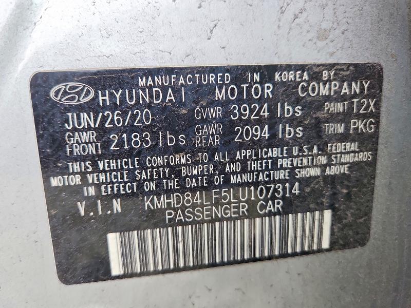 2020 Hyundai Elantra მანქანა იყიდება აუქციონზე, vin: KMHD84LF5LU107314, აუქციონის ნომერი: 51573466