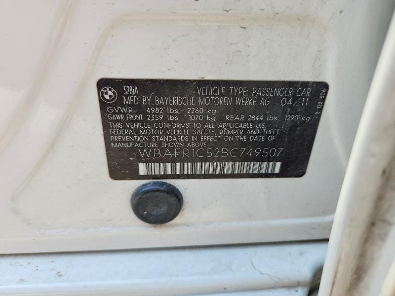 Продаж на аукціоні авто 2011 Bmw 528, vin: WBAFR1C52BC749507, номер лоту: 50121406