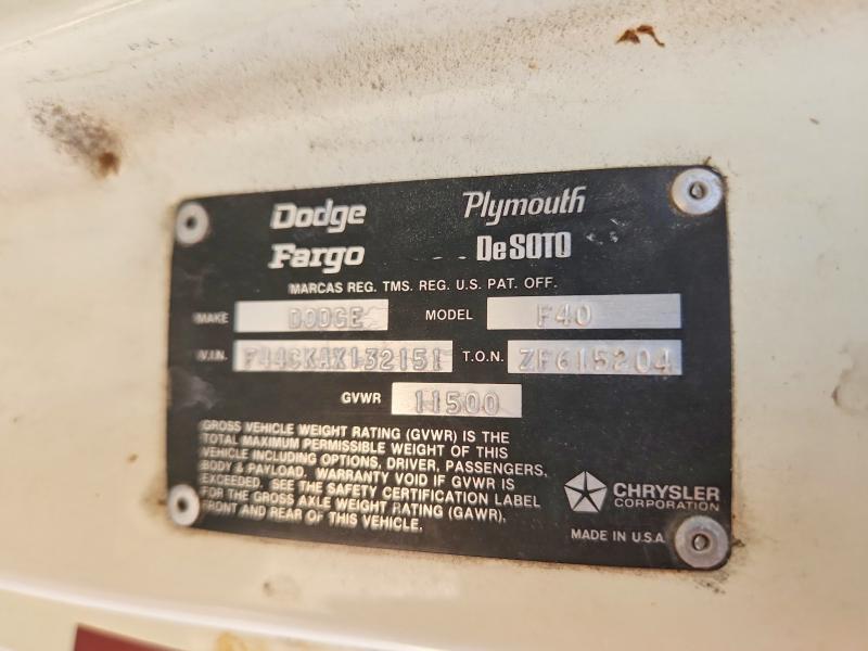 52081336 :رقم المزاد ، F44CKAX132151 vin ، 1980 Dodge Mtrhome مزاد بيع