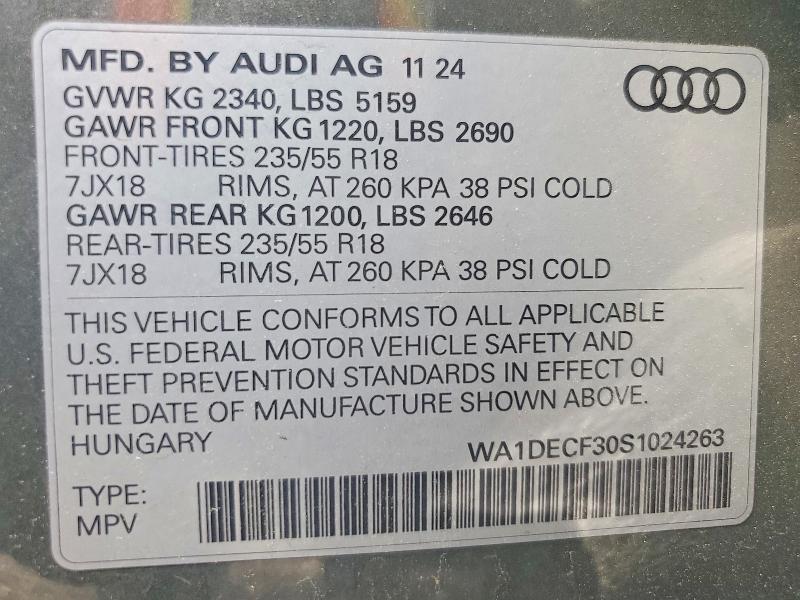 Продажа на аукционе авто 2025 Audi Q3, vin: WA1DECF30S1024263, номер лота: 51657546
