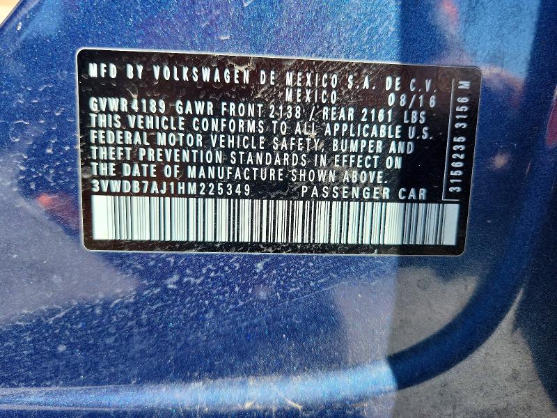 50772576 :رقم المزاد ، 3VWDB7AJ1HM225349 vin ، 2017 Volkswagen Jetta مزاد بيع