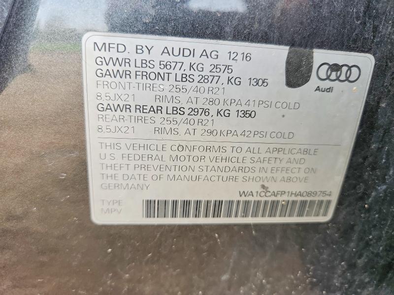 Aukcja sprzedaży 2017 Audi Sq5, vin: WA1CCAFP1HA089754, numer aukcji: 49709976