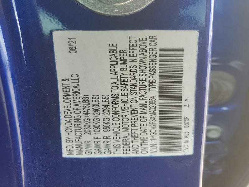 Продажа на аукционе авто 2021 Honda Accord, vin: 1HGCV2F3XMA023654, номер лота: 49854236