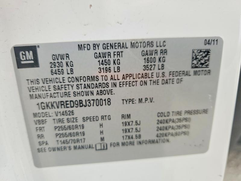 Aukcja sprzedaży 2011 Gmc Acadia, vin: 1GKKVRED9BJ370018, numer aukcji: 50897136