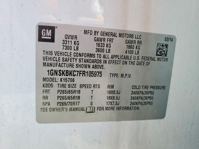 Auction sale of the 2015 Chevrolet Tahoe, vin: 1GNSKBKC7FR105975, lot number: 51172046