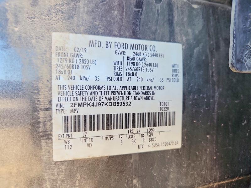 Продаж на аукціоні авто 2019 Ford Edge, vin: 2FMPK4J97KBB89532, номер лоту: 51022866