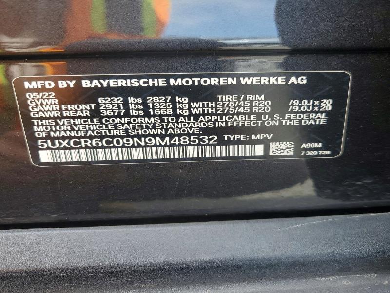 51376136 :رقم المزاد ، 5UXCR6C09N9M48532 vin ، 2022 Bmw X5 مزاد بيع