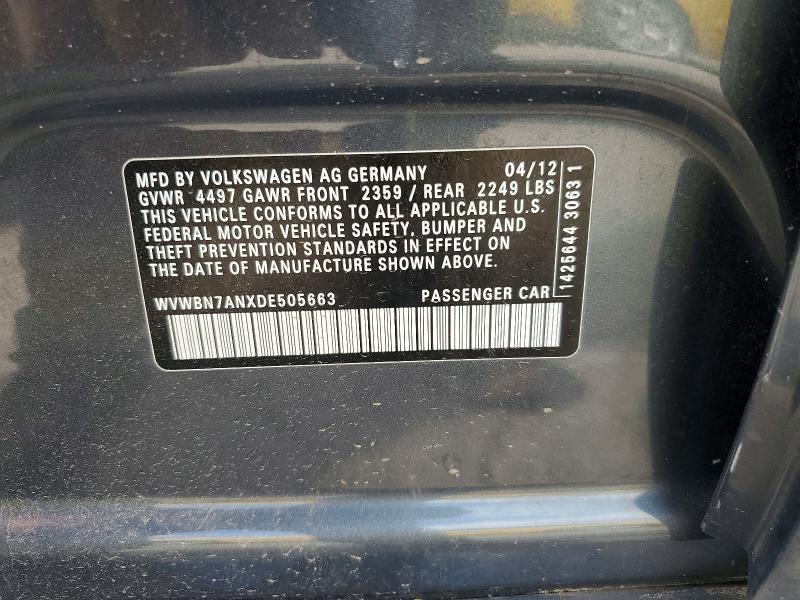 51706826 :رقم المزاد ، WVWBN7ANXDE505663 vin ، 2013 Volkswagen Cc مزاد بيع