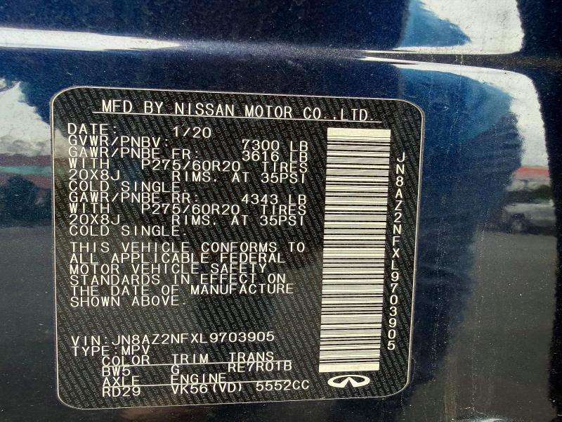 Auction sale of the 2020 Infiniti Qx80, vin: JN8AZ2NFXL9703905, lot number: 50457406