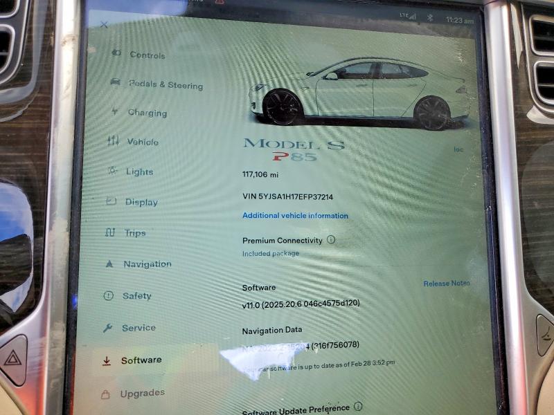 50809396 :رقم المزاد ، 5YJSA1H17EFP37214 vin ، 2014 Tesla Model S مزاد بيع