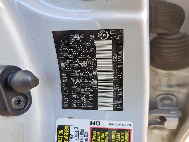 2016 Toyota Corolla მანქანა იყიდება აუქციონზე, vin: 2T1BURHE8GC665715, აუქციონის ნომერი: 50063546
