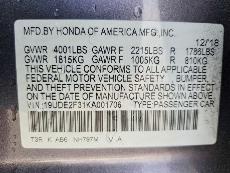 Aukcja sprzedaży 2019 Acura Ilx, vin: 19UDE2F31KA001706, numer aukcji: 48524606