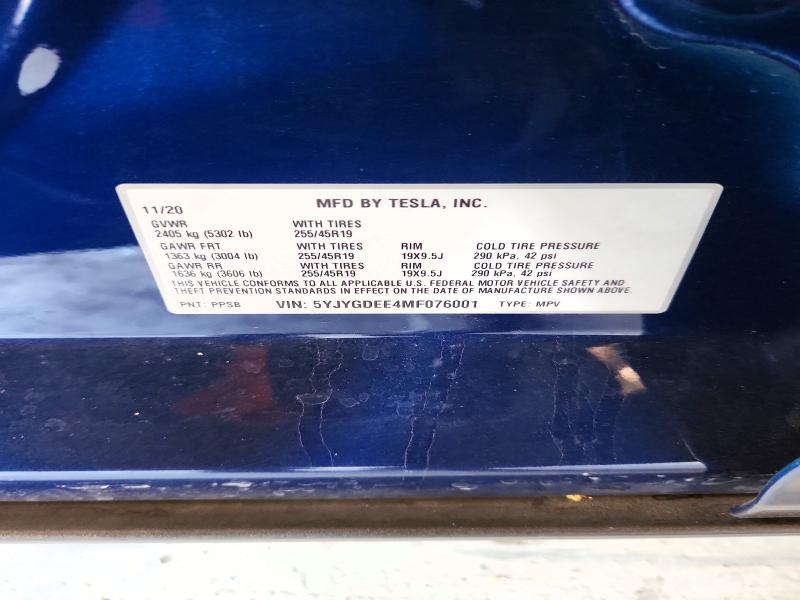 Продажа на аукционе авто 2021 Tesla Model Y, vin: 5YJYGDEE4MF076001, номер лота: 48875346