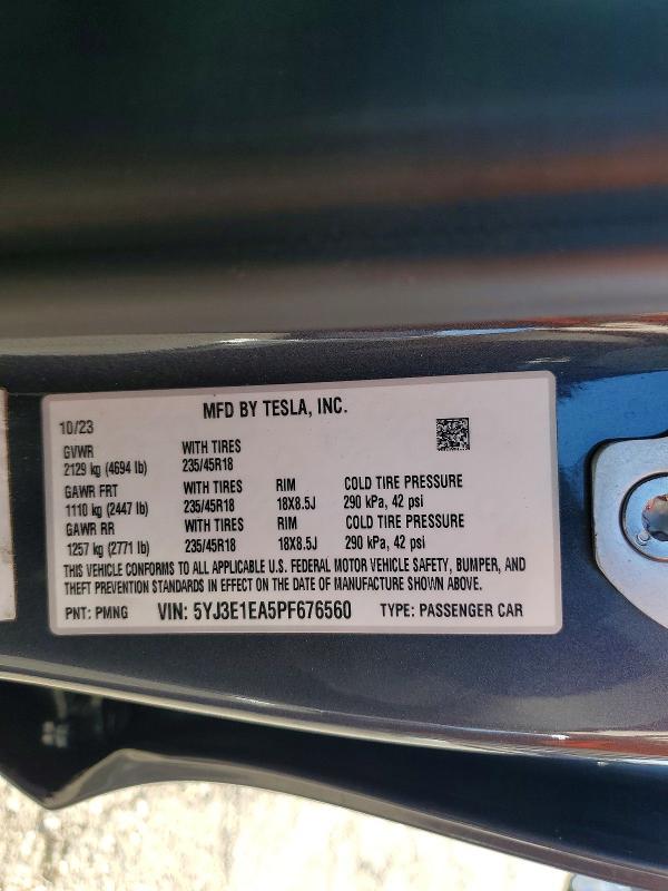 Aukcja sprzedaży 2023 Tesla Model 3, vin: 5YJ3E1EA5PF676560, numer aukcji: 48920836