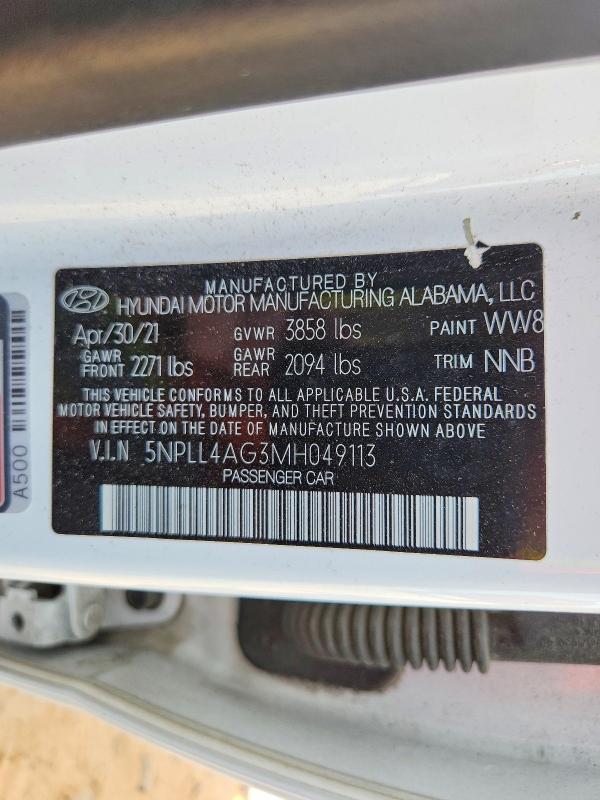 Продажа на аукционе авто 2021 Hyundai Elantra, vin: 5NPLL4AG3MH049113, номер лота: 48328366