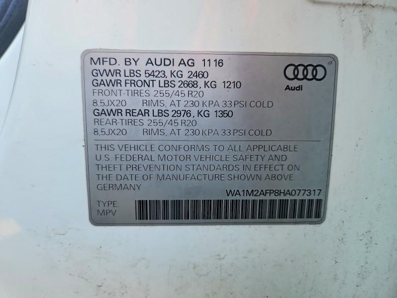 49458286 :رقم المزاد ، WA1M2AFP8HA077317 vin ، 2017 Audi Q5 مزاد بيع