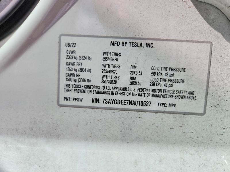 2022 Tesla Model Y მანქანა იყიდება აუქციონზე, vin: 7SAYGDEE7NA010527, აუქციონის ნომერი: 50718676