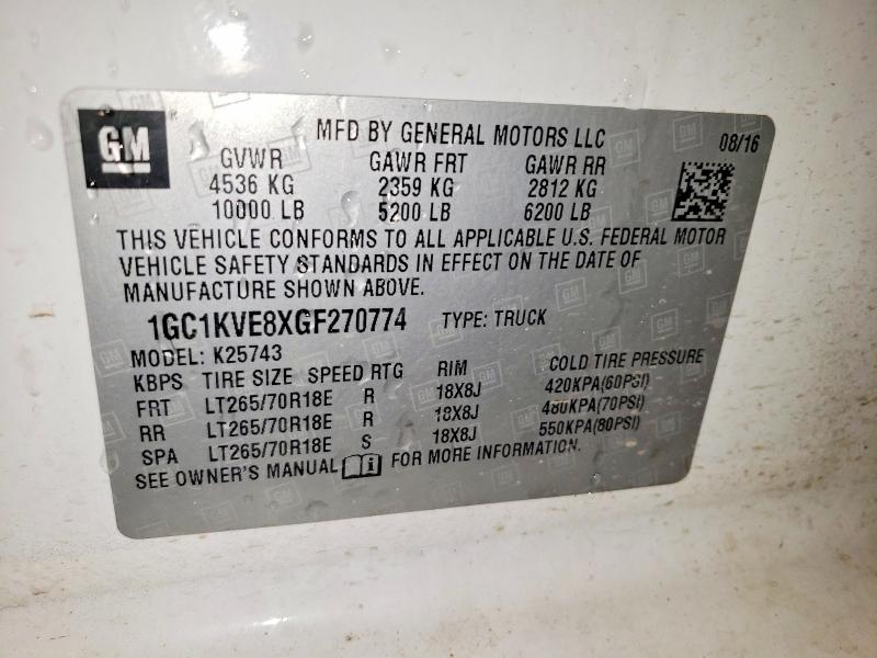 Aukcja sprzedaży 2016 Chevrolet Silverado, vin: 1GC1KVE8XGF270774, numer aukcji: 51881426