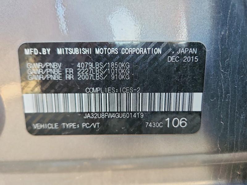 Aukcja sprzedaży 2016 Mitsubishi Lancer, vin: JA32U8FW4GU601419, numer aukcji: 50968216