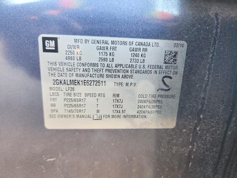 50453676 :رقم المزاد ، 2GKALMEK1E6272511 vin ، 2014 Gmc Terrain Sle مزاد بيع