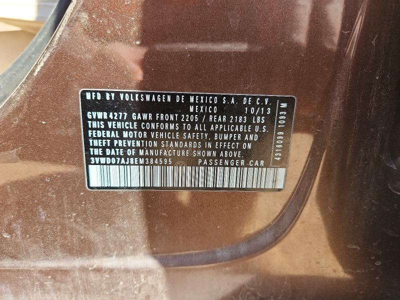 50692046 :رقم المزاد ، 3VWD07AJ8EM384595 vin ، 2014 Volkswagen Jetta مزاد بيع
