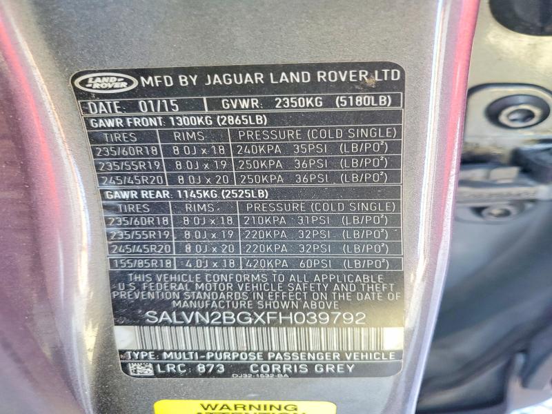 Aukcja sprzedaży 2015 Land Rover Range Rover Evoque, vin: SALVN2BGXFH039792, numer aukcji: 50849776