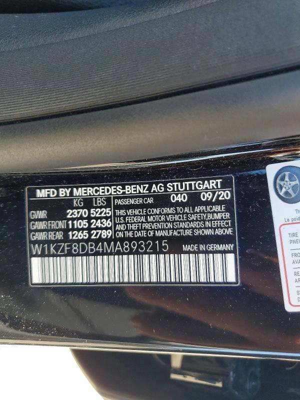 Продажа на аукционе авто 2021 Mercedes-benz E, vin: W1KZF8DB4MA893215, номер лота: 48965646
