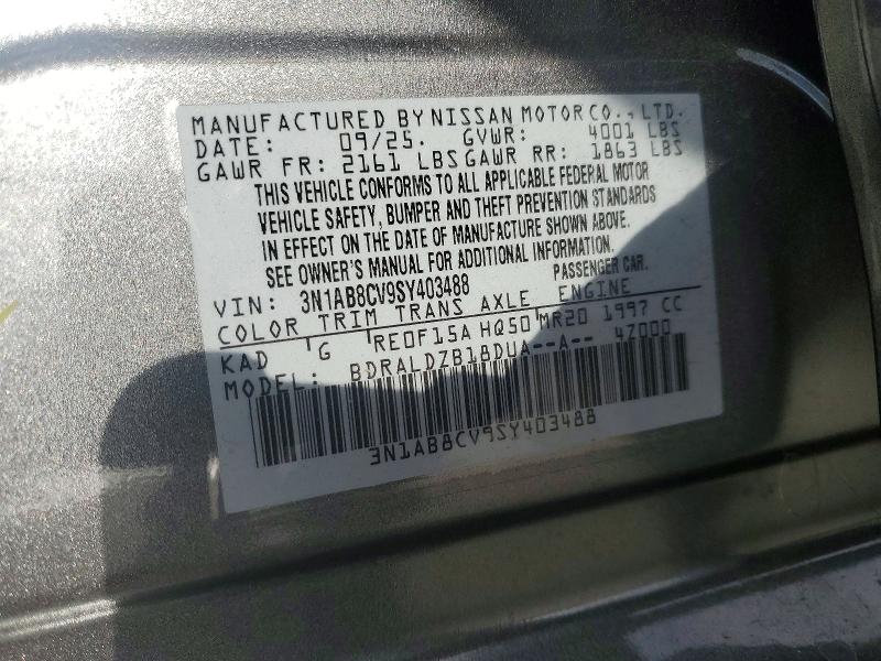 Auction sale of the 2025 Nissan Sentra, vin: 3N1AB8CV9SY403488, lot number: 49966876