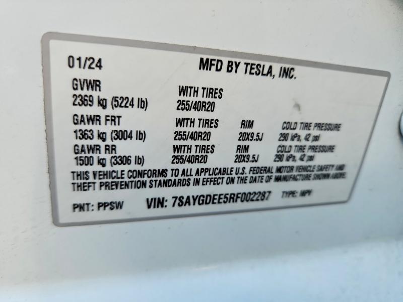 Aukcja sprzedaży 2024 Tesla Model Y, vin: 7SAYGDEE5RF002287, numer aukcji: 47171736