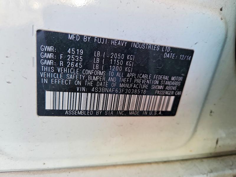 Aukcja sprzedaży 2015 Subaru Legacy, vin: 4S3BNAF63F3038518, numer aukcji: 51672156