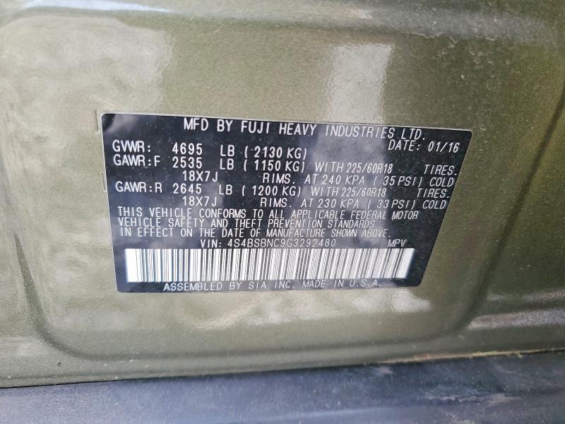 Продаж на аукціоні авто 2016 Subaru Outback, vin: 4S4BSBNC9G3292480, номер лоту: 51063486