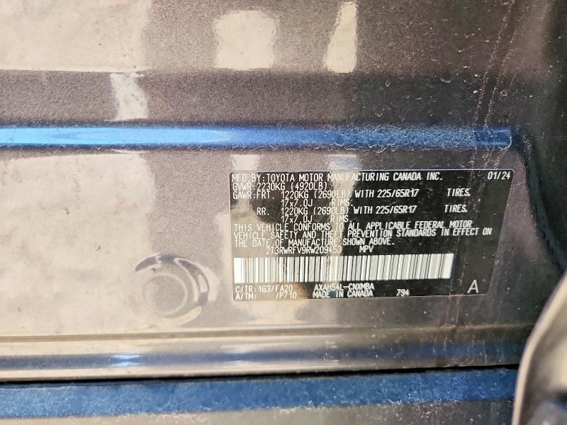 49591296 :رقم المزاد ، 2T3RWRFV9RW209453 vin ، 2024 Toyota Rav4 Hybrid مزاد بيع