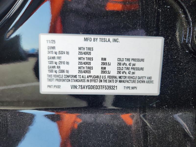 Aukcja sprzedaży 2026 Tesla Model Y, vin: 7SAYGDED3TF539321, numer aukcji: 48167196