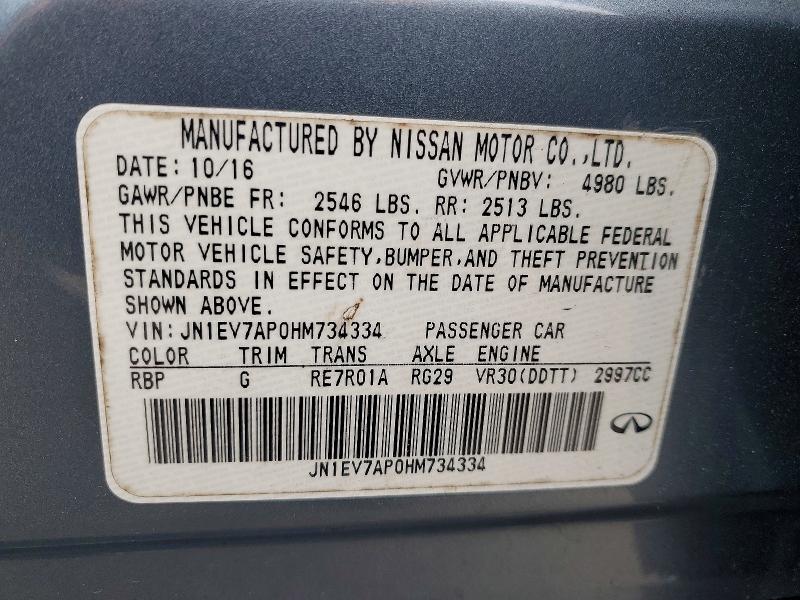 2017 Infiniti Q50 მანქანა იყიდება აუქციონზე, vin: JN1EV7AP0HM734334, აუქციონის ნომერი: 48782456