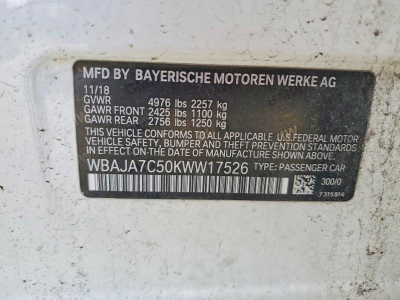 48228146 :رقم المزاد ، WBAJA7C50KWW17526 vin ، 2019 Bmw 530 مزاد بيع