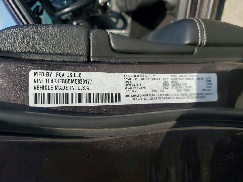 Продаж на аукціоні авто 2021 Jeep Grand Cher, vin: 1C4RJFBG5MC839177, номер лоту: 51172426