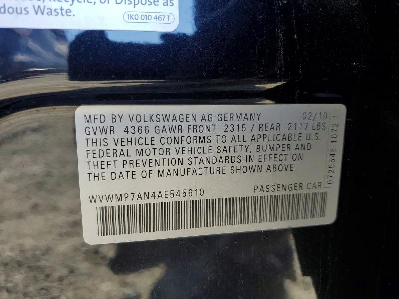 Продаж на аукціоні авто 2010 Volkswagen Cc, vin: WVWMP7AN4AE545610, номер лоту: 51197326