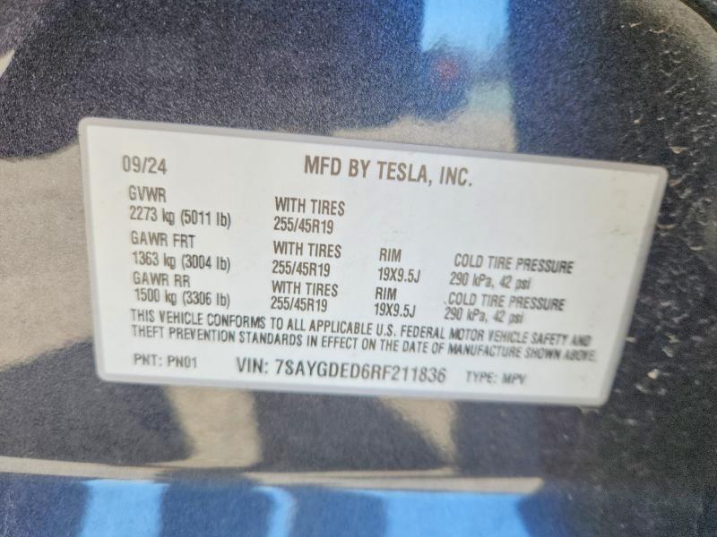 Продажа на аукционе авто 2024 Tesla Model Y, vin: 7SAYGDED6RF211836, номер лота: 49014086