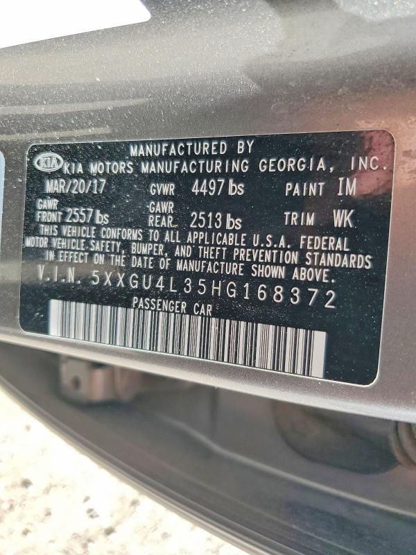 Продажа на аукционе авто 2017 Kia Optima, vin: 5XXGU4L35HG168372, номер лота: 46778616