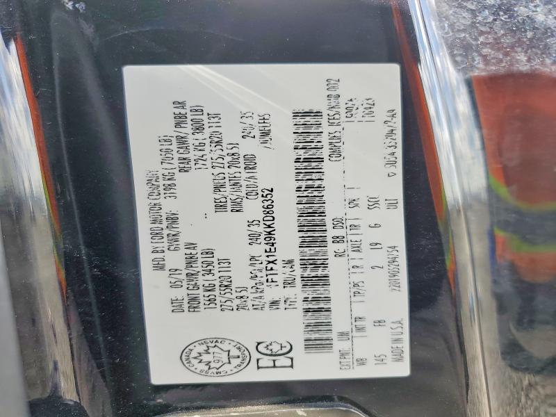 51800536 :رقم المزاد ، 1FTFX1E49KKD86352 vin ، 2019 Ford F150 مزاد بيع