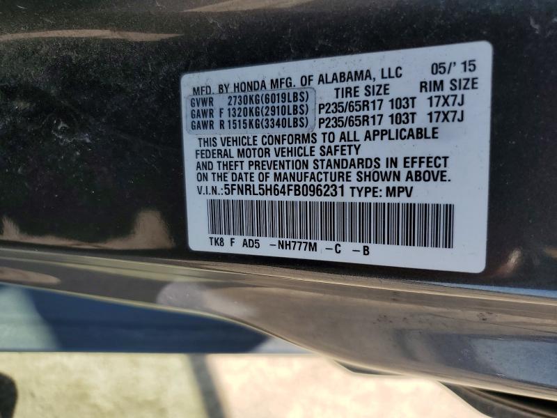 Продаж на аукціоні авто 2015 Honda Odyssey, vin: 5FNRL5H64FB096231, номер лоту: 50645656