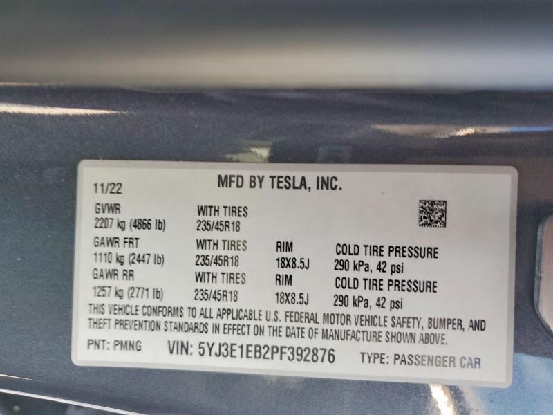 Продажа на аукционе авто 2023 Tesla Model 3, vin: 5YJ3E1EB2PF392876, номер лота: 50752996