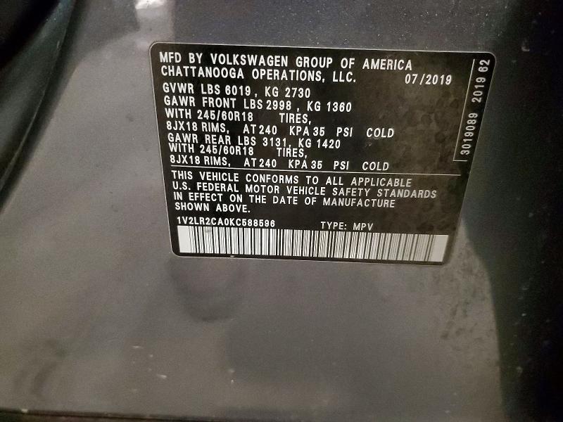 Продажа на аукционе авто 2019 Volkswagen Atlas, vin: 1V2LR2CA0KC588596, номер лота: 50159916