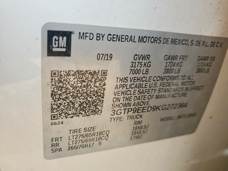 Aukcja sprzedaży 2019 Gmc Sierra, vin: 3GTP9EED9KG272364, numer aukcji: 50707906
