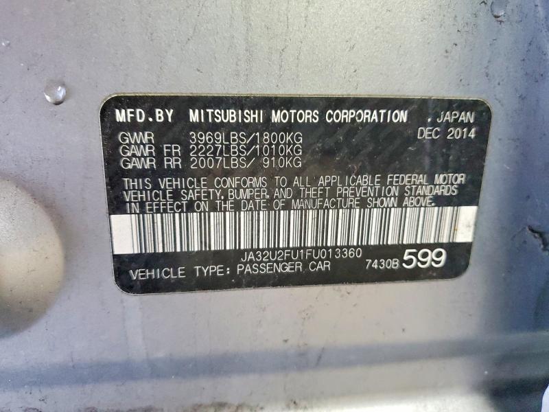 2015 Mitsubishi Lancer მანქანა იყიდება აუქციონზე, vin: JA32U2FU1FU013360, აუქციონის ნომერი: 50105006