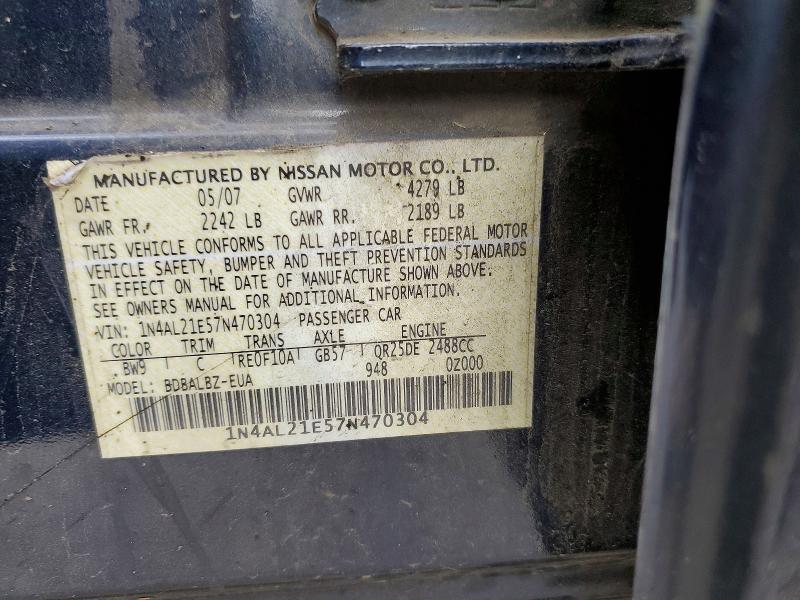 Aukcja sprzedaży 2007 Nissan Altima, vin: 1N4AL21E57N470304, numer aukcji: 50492236
