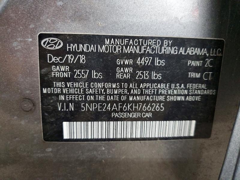 Продажа на аукционе авто 2019 Hyundai Sonata, vin: 5NPE24AF6KH766265, номер лота: 47199426