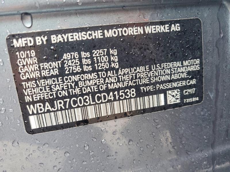 49031866 :رقم المزاد ، WBAJR7C03LCD41538 vin ، 2020 Bmw 530 مزاد بيع